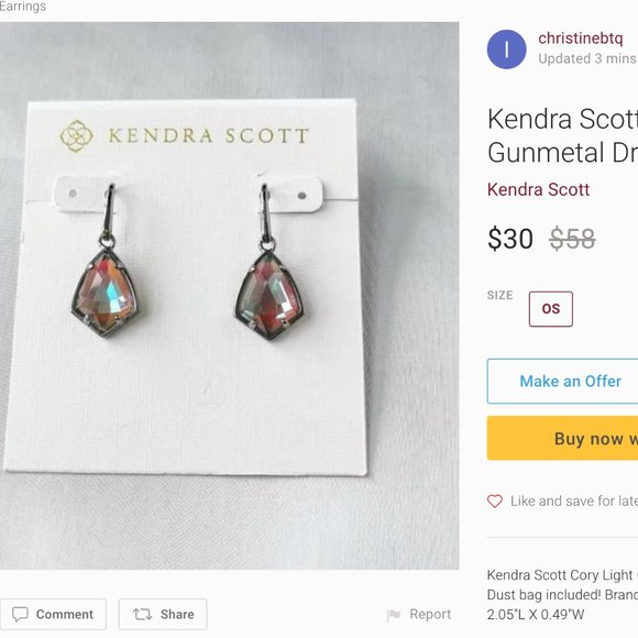 KENDRA SCOTT Cory Drop Gunmetal Earrings In Dichroic Glass - DO NOT BUY! - Picture 7 of 7